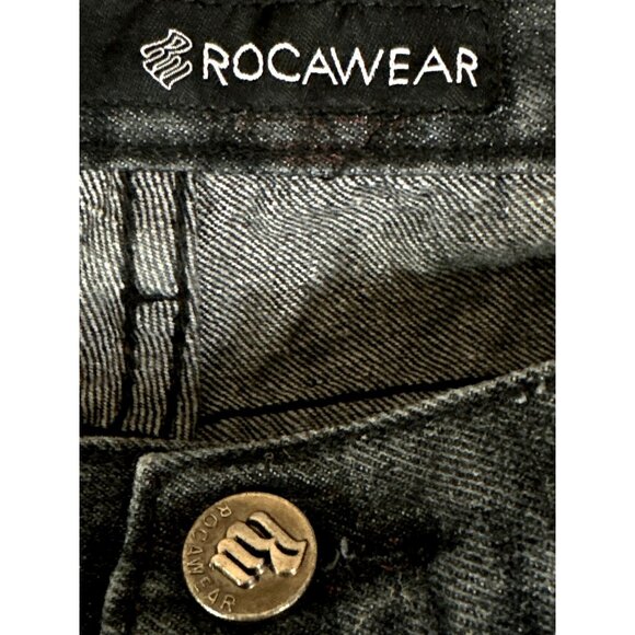 Y2K Rocawear Black Jeans Men W38 Hip Hop Thrashed Premium Quality Cotton Blend - Picture 5 of 12